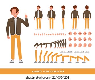 Man wear brown jacket character vector design. Create your own pose.