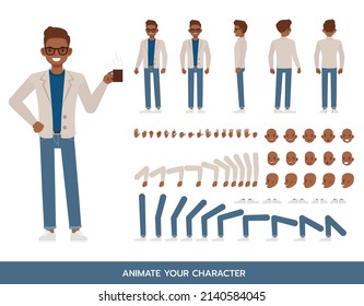 Man wear cream color suit character vector design. Create your own pose.