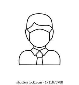 man wear face mask medical vector icon or man person wear protective medical mask isolated symbol, line art, flat illustration - Vector