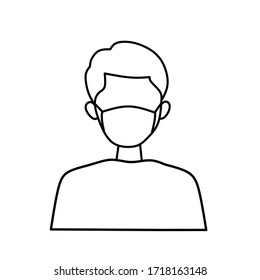 man wear face mask medical vector icon or man person wear protective medical mask isolated symbol, line art, flat illustration - Vector