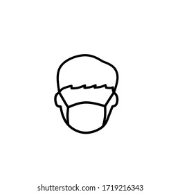 man wear face mask medical vector icon or man person wear protective medical mask isolated symbol, line art, flat illustration - Vector