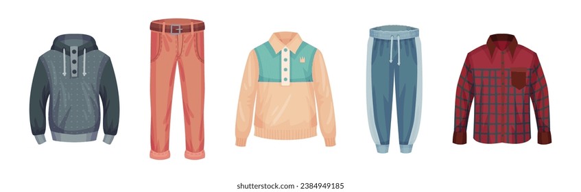 Man Wear and Fashionable Clothing Item Vector Set
