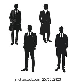 a man wear formal dress silhouette, full view in white background