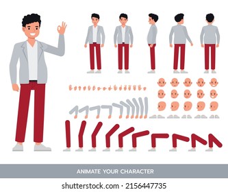 Man Wear Grey Suit Character Vector Design.  Create Your Own Pose.