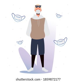 man wear a mask to avoid covid 19 disease vector illustration