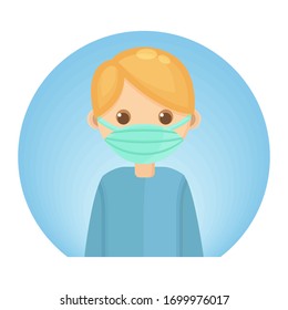 Man Wear Mask Illustration Cute Character. Protection of Virus Infection
