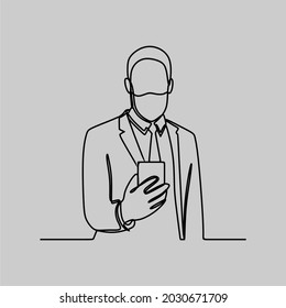 Man wear mask oneline continuous line art premium vector