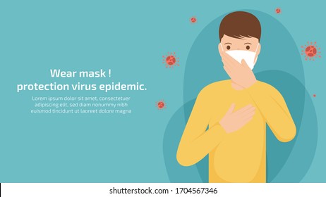 Man wear mask protective epidemic with virus around him. illustration about protection covid-19.