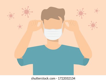 Man wear masks prevent germs.Illustration about Face mask