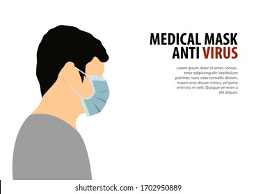 man wear medical mask with flat color design