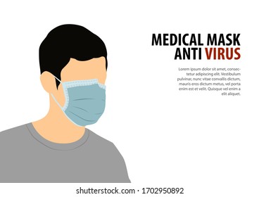 man wear medical mask with flat color design
