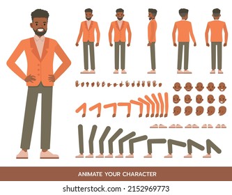 Man wear orange suit character vector design. Create your own pose.