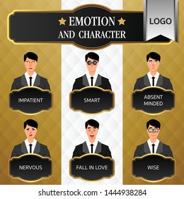 Man wear suit Emotion and character on Luxury Banner. Business Cartoon.