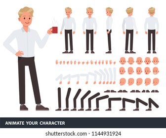 Man Wear White Shirt Character Vector Design. Create Your Own Pose.