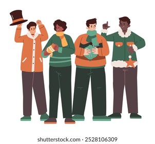 Man wear a winter clothes with christmas costume . Flat design cartoon characters . Vector .