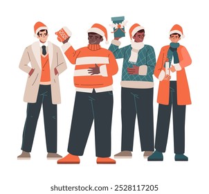 Man wear a winter clothes with christmas costume . Flat design cartoon characters . Vector .