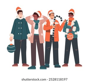 Man wear a winter clothes with christmas costume . Flat design cartoon characters . Vector .