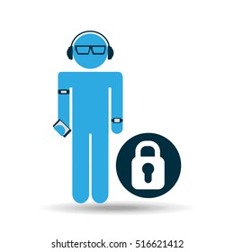 man wearable tech padlock vector illustration eps 10