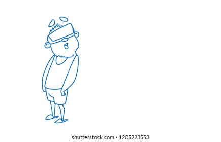 man wearing 3d virtual reality glasses modern vr technology concept sketch doodle horizontal vector illustration