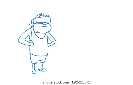 man wearing 3d virtual reality glasses modern vr technology concept sketch doodle horizontal vector illustration