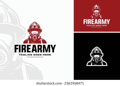 Man Wearing Air Purifiying Respirator Gas Mask. Fireman with SCBA Helmet and Bunker Gear Silhouette for Firefighter logo design