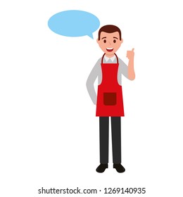 man wearing apron chef specch bubble