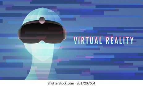 Man wearing augmented Virtual reality headset (VR) flat design with neon lines , Digital effect technology , illustration Vector EPS 10