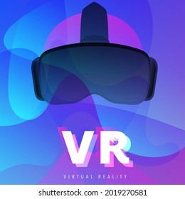 Man wearing augmented Virtual reality glasses  (VR) flat design with neon lines , Digital effect technology , illustration Vector EPS 10