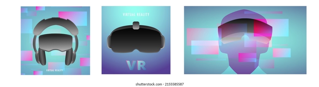 Hombre con gafas de realidad virtual aumentadas (VR) diseño plano con líneas de neón , Tecnología de efecto digital , ilustración Vector EPS 10