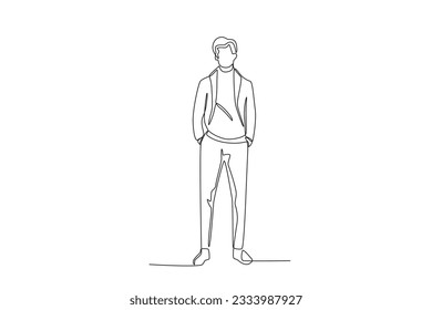 A man wearing autumn clothes. Autumn one-line drawing