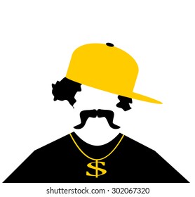 man wearing baseball cap and dollar sign necklace