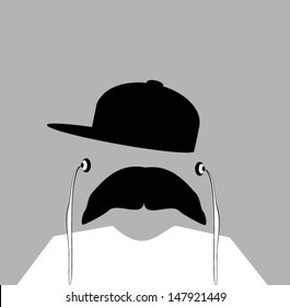 man wearing baseball cap with giant mustache