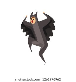 Man wearing bat animal costume, person in jumpsuit or kigurumi having fun vector Illustration on a white background
