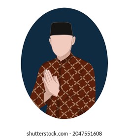 man wearing batik and cap, greeting concept