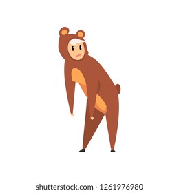 Man wearing bear animal costume, person in jumpsuit or kigurumi vector Illustration on a white background