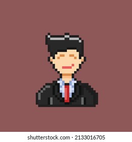 man wearing black suit in pixel style