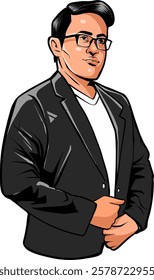 man wearing blazer vector icon with white background