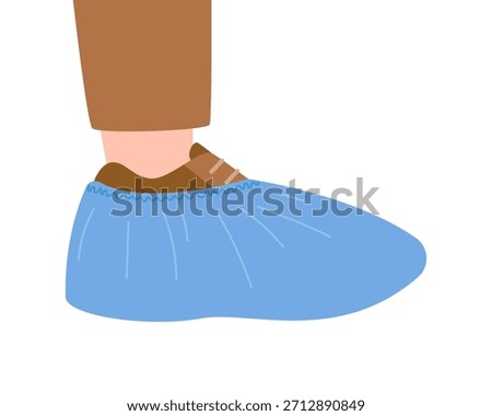 Man wearing a blue disposable shoe cover. Hygiene protection. Cleanliness in hospital, medical facility, or laboratory setting. Vector illustration