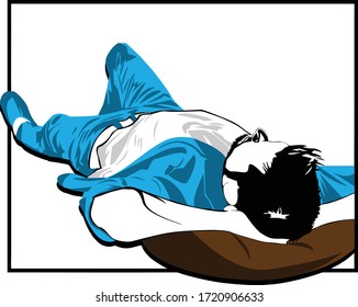 a man wearing a blue shirt who is sleeping casually