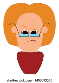 A man wearing blue spectacles with big round eyes, with a raised eyebrow, vector, color drawing or illustration. 
