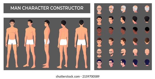 Man wearing Boxers Character Creation with Various Races and and Ethnicities, for Anatomy, mockups and summer beach Illustration - Shutterstock ID 2159700589