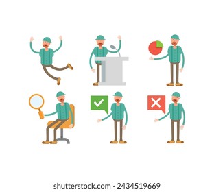 man wearing cap characters set vector illustration