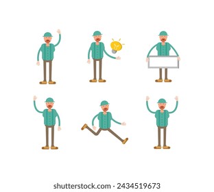 man wearing cap characters set vector illustration
