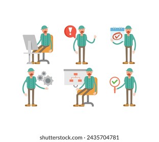 man wearing cap characters set vector illustration