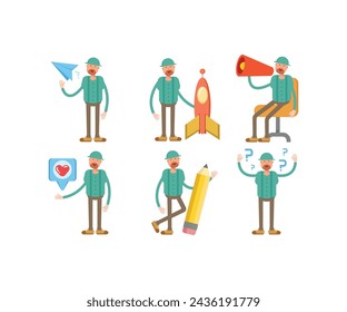 man wearing cap characters set vector illustration