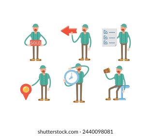 man wearing cap characters set vector illustration