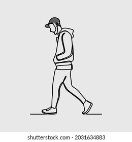 hombre con capucha en el arte onelino vector de prima continua