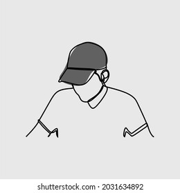 man wearing a cap oneline art continuous premium vector