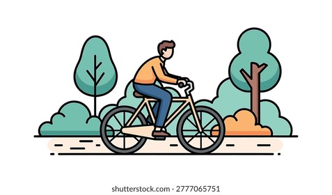 A man wearing casual clothes rides bicycle
