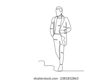 A man wearing casual winter clothes. Winter outfit one-line drawing